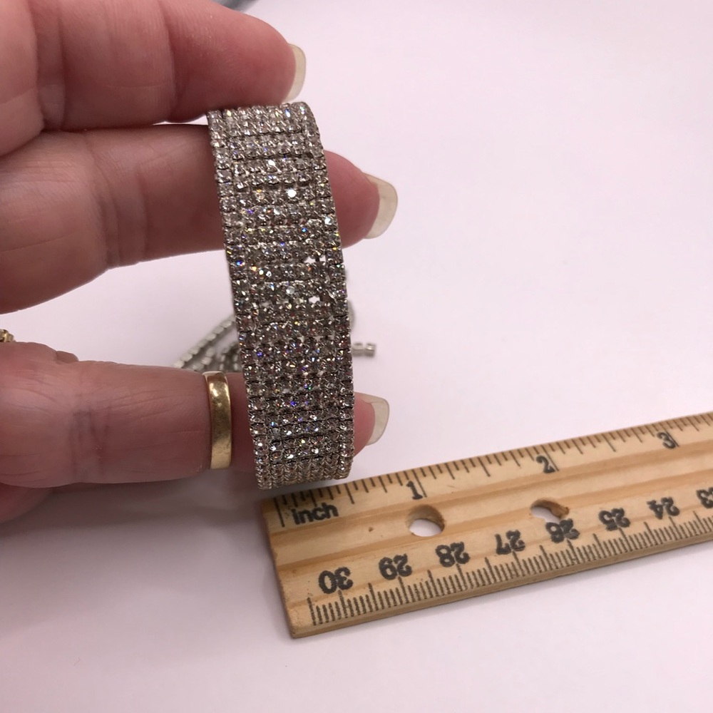 Silver-Tone & Pave Rhinestone Memory Wire Bracelet with Tassel - Picture 8 of 9